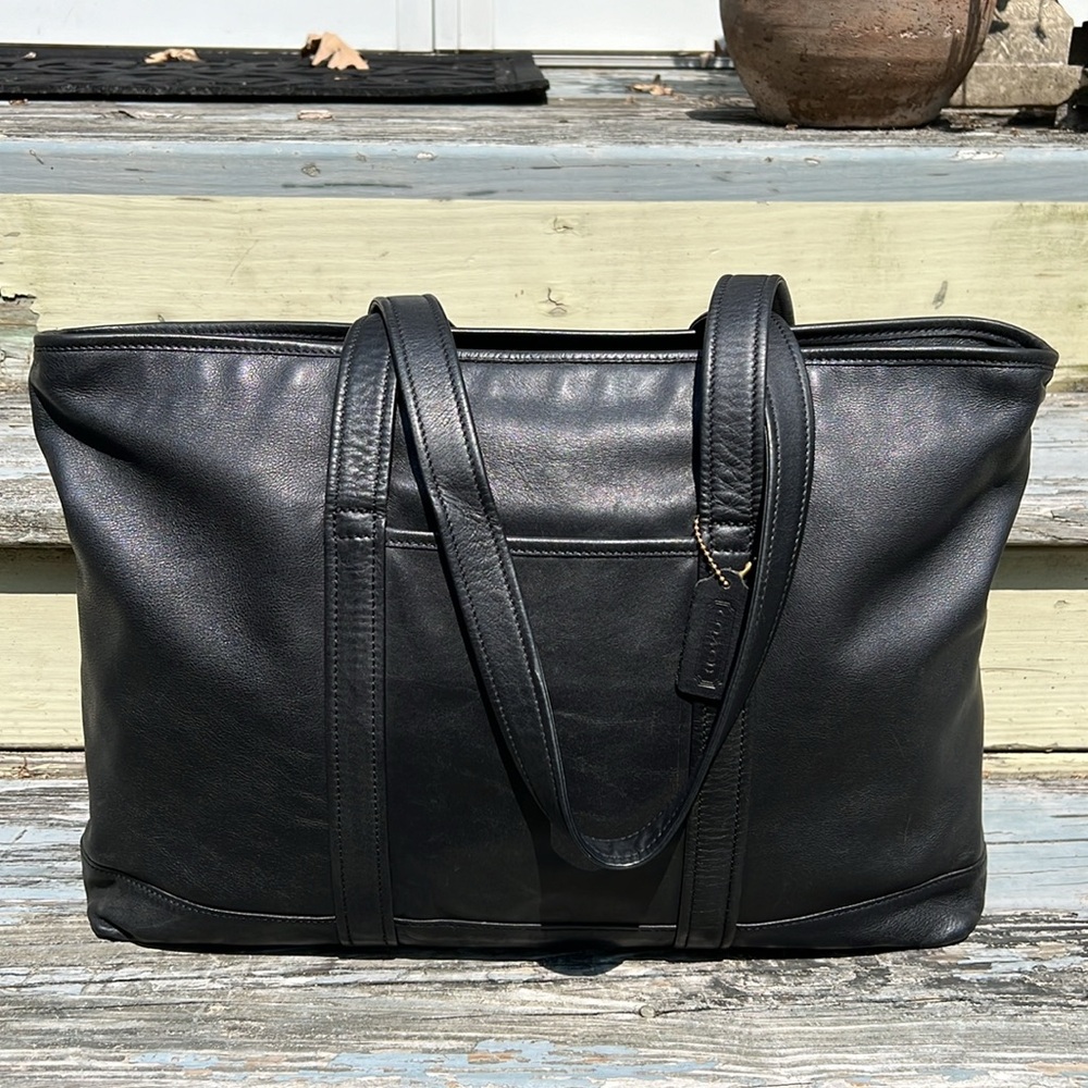 Coach Black Leather Vintage Tote Career Large Laptop Case Y2K Satchel Weekender